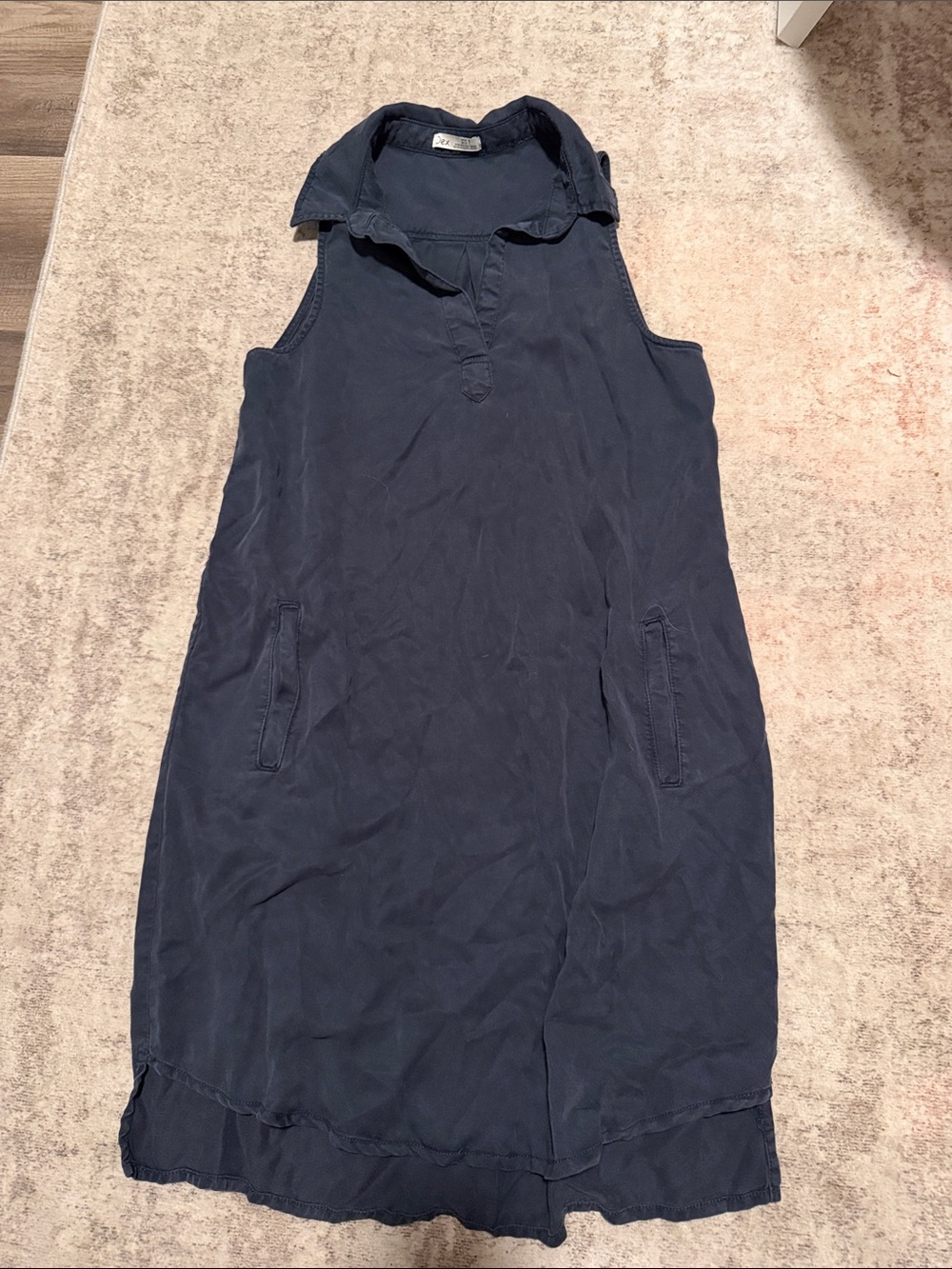Dex Navy Sleeveless Collared Midi Dress